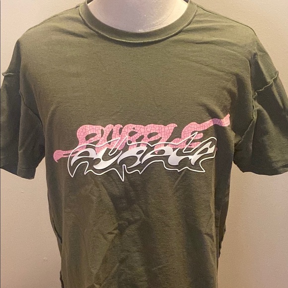 Purple Brand Olive Green Short Sleeve Logo Tee with Graffiti Graphic - Picture 3 of 6